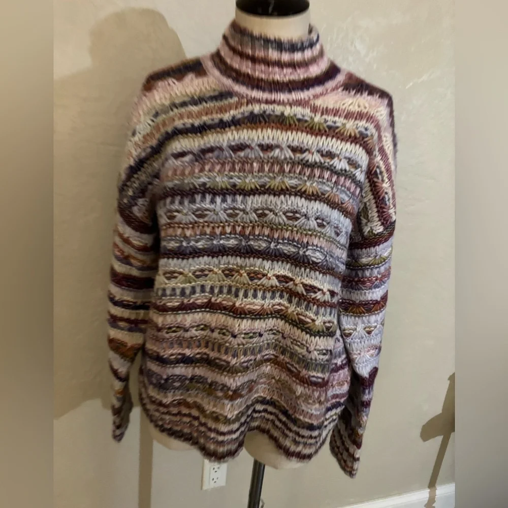 St John’s Bay Striped Mock Neck Womens Sweater in Multi Pink Sz Med